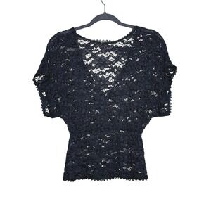 Y2K Mudd Navy Blue Lace Dolman Sleeve V Neck Peplum Top